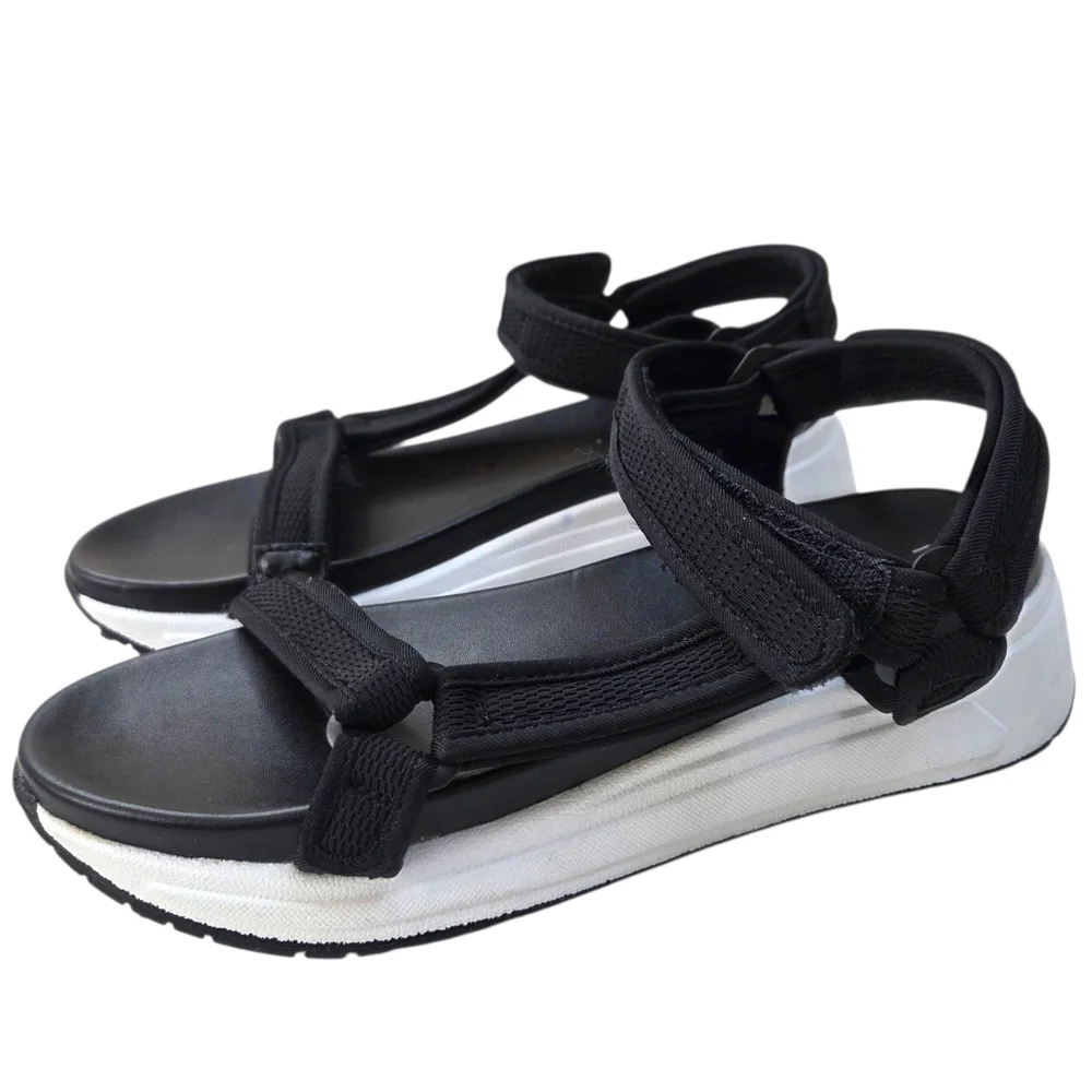 Esprit Y2K Sporty Platform Sandals Womens 9 Black White Ankle Strap Open Toe